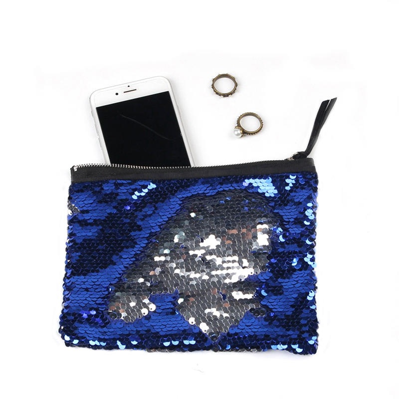 Ladies Double Sequin Clutches Bag Makeup Storage Pack  Zipper Square Coin Purses