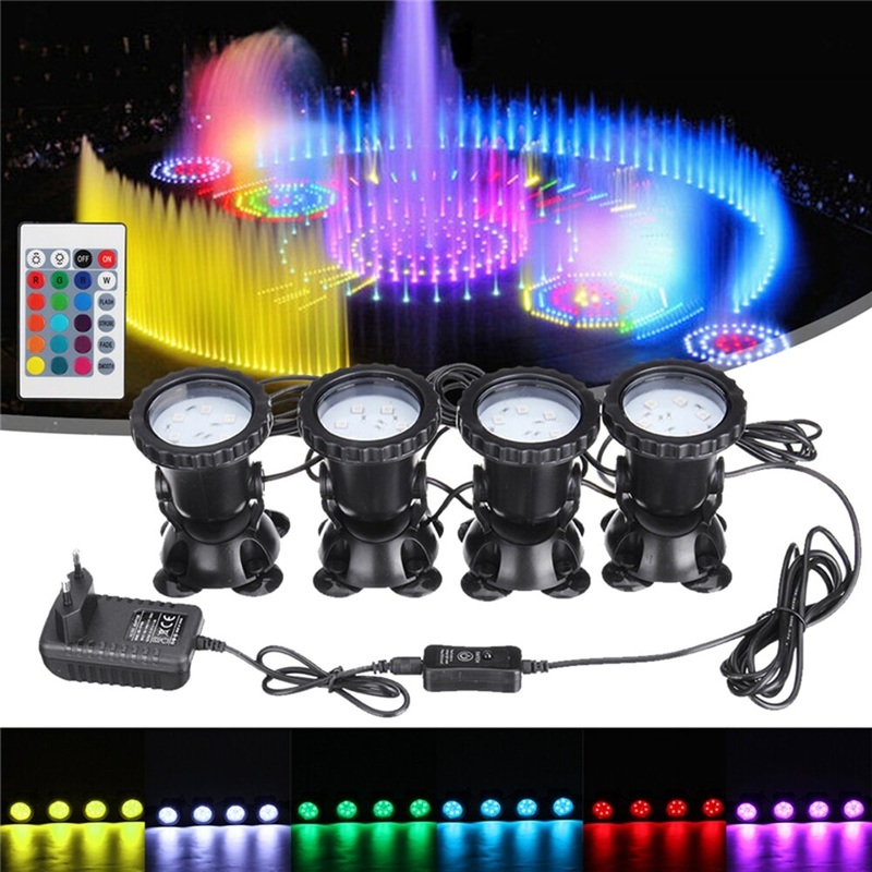 4-in-1 RGB LED Submersible Pond Spot Light with Remote for Garden Tank Aquarium – 4 in 1 Underwater