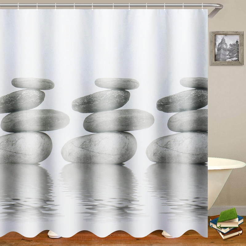 71×71 Gray Stone Pebbles Waterproof Shower Curtain Home Bath Decor with Hooks