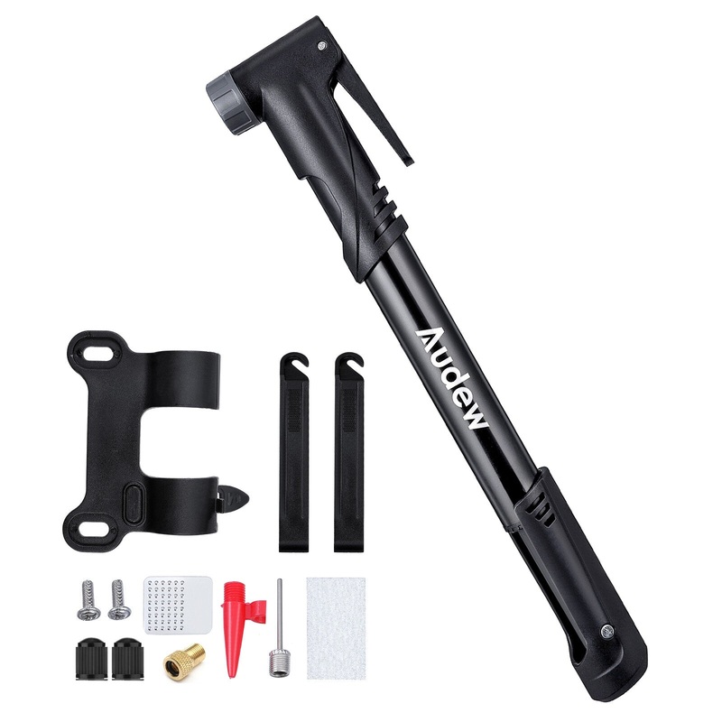 AUDEW Mini Bike Pump 120 PSI High Pressure Bicycle Tires Air Inflator Presta & Schrader with Mounting Bracket