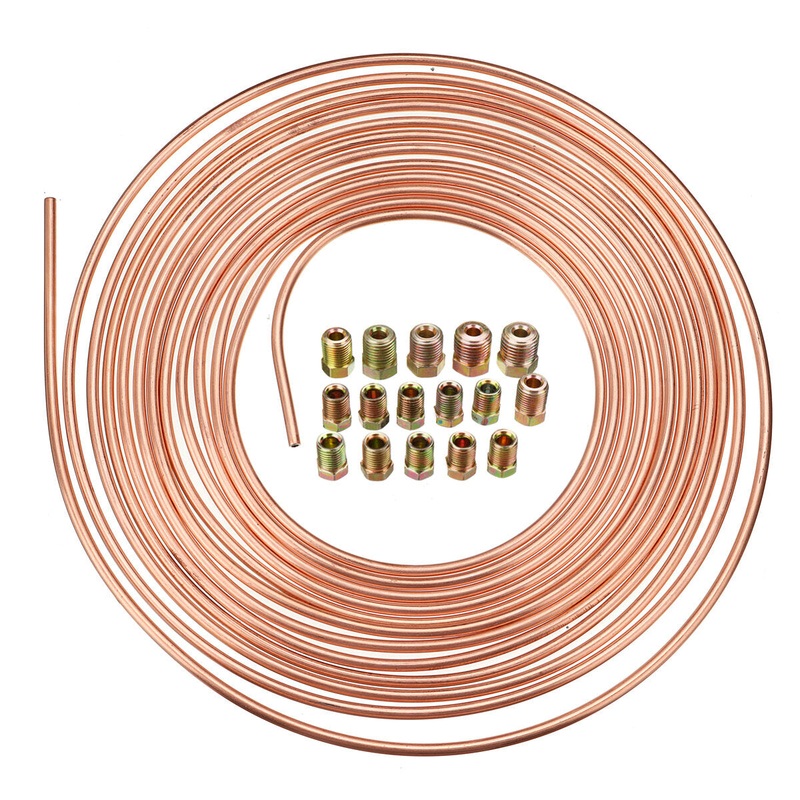 Universal 25Ft Copper Nickel Brake Line Tubing Kit 3/16 OD with 15Pcs Nuts