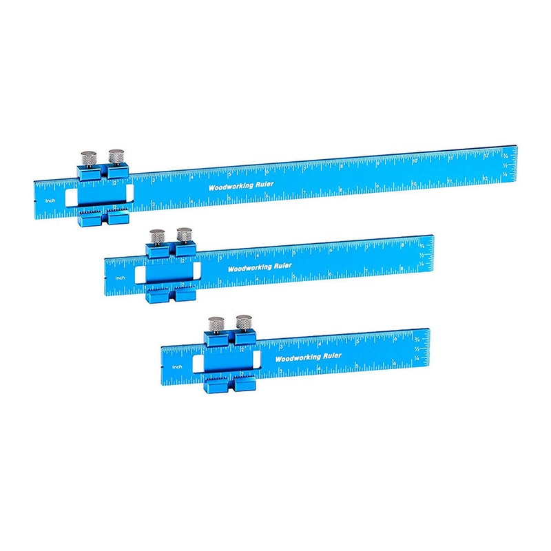 3pcs Aluminum Woodworking Rulers with Slide Stop Precision Pocket Ruler Metal T Track Ruler Square Ruler Inch and Metric Marking Measuring Scribing Ruler