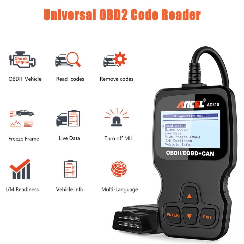 Ancel AD310 CAN OBD2 Automobile Engine Tester with LCD Screen Reads & Clears Trouble Code Reads Live Data Stream
