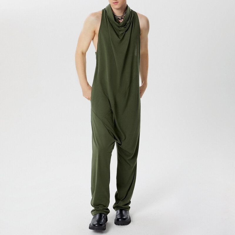 INCERUN Men’s Solid Color Stacked Collar Sleeveless Back Zipper Jumpsuits