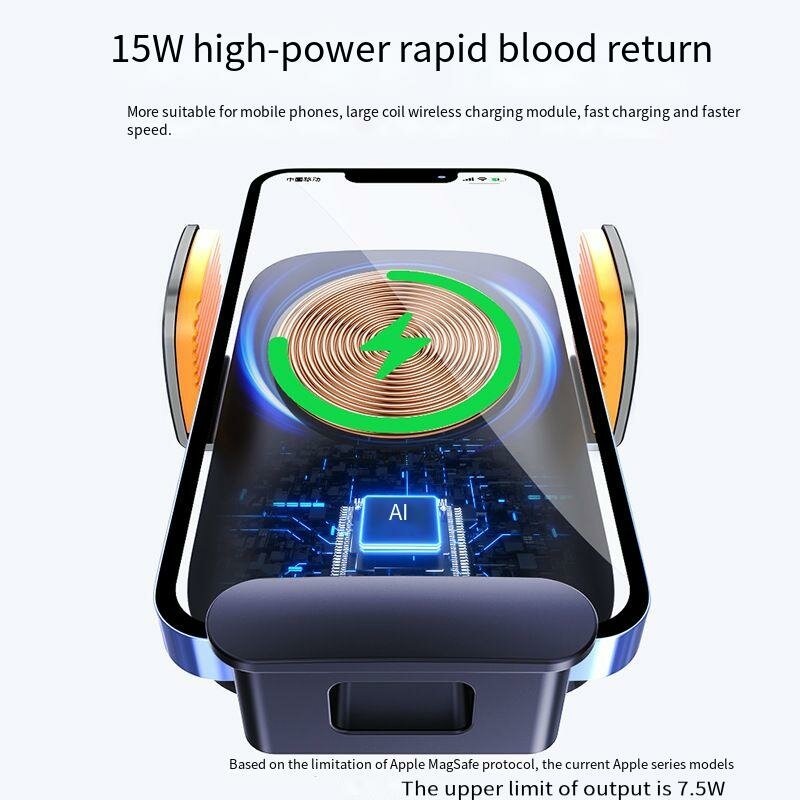 JK-685 15W 10W 7.5W 5W Solar Powered Wireless Charger Fast Wireless Charging Car Phone Holder for Qi-enabled Smart Phones for iPhone 15 15 Plus 15 Pro 15 Pro Max for Huawei Mate60 for Samsung Galaxy S23
