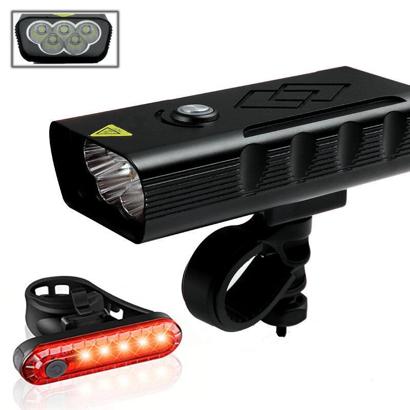 LED Ultrabright Bicycle Light & Taillight Set, MTB Bike Headlamp Bead Flashlight Night Riding Outdoor Lighting Rotary Lamp Saddle Rear Light Bike Accessories