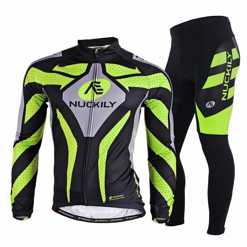 NUCKLY Cycling Jersey Set 3D Sponge Cushion Trousers Autumn Winter Warm Jacket Men Long Sleeve Jersey Suit Outdoor Riding Climbing