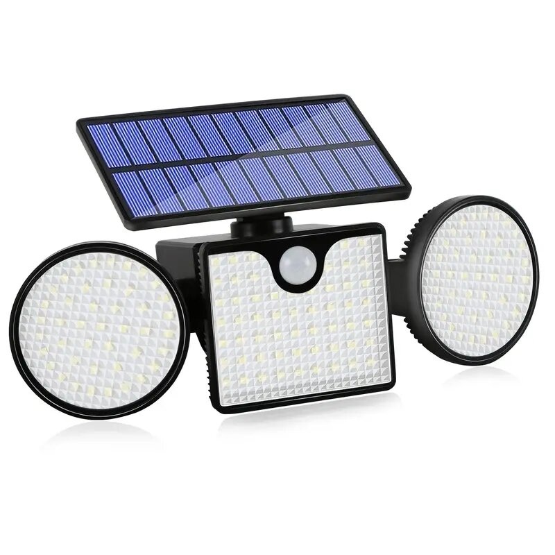 Outdoor Solar Powered Flood Lights With Movement Detection 3 Adjustable Heads And 270 Wide Angle