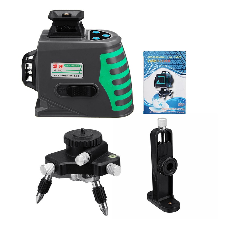 3D 12 Lines Laser Level Self-Leveling 3×360 Green/Blue Light + Bracket + Holder