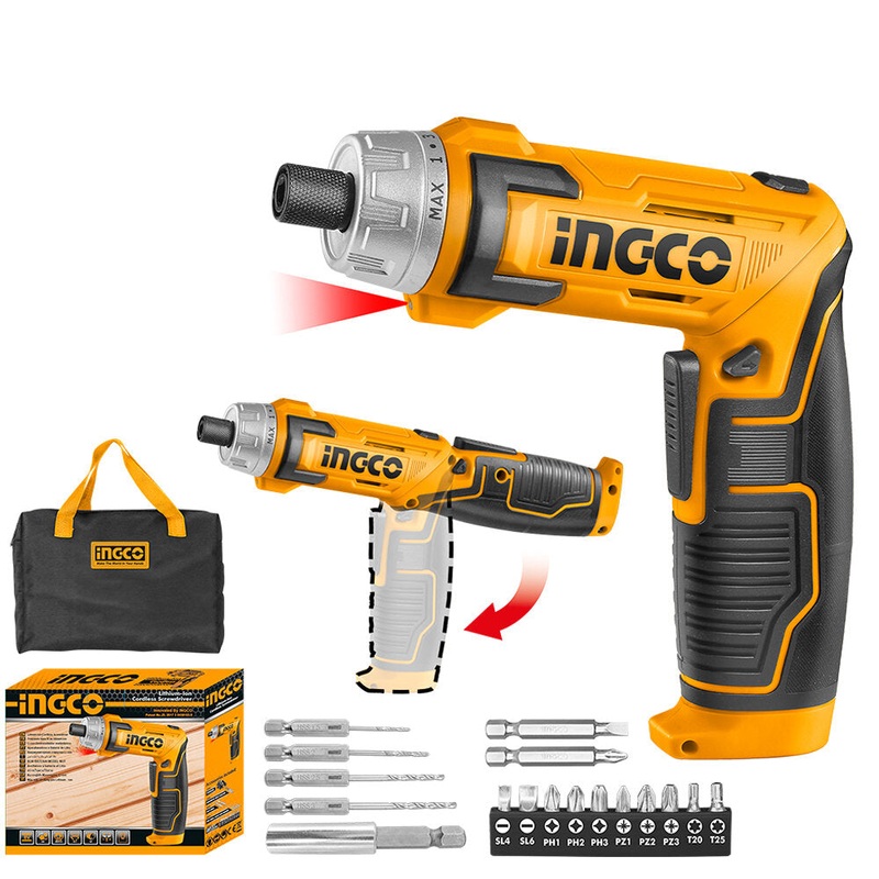 INGCO 8V 6N.M CSDLI0802 17PCS Lithium-Ion Electric Screwdriver 1/4 Inch Cordless Screwdriver With Bits And Bag