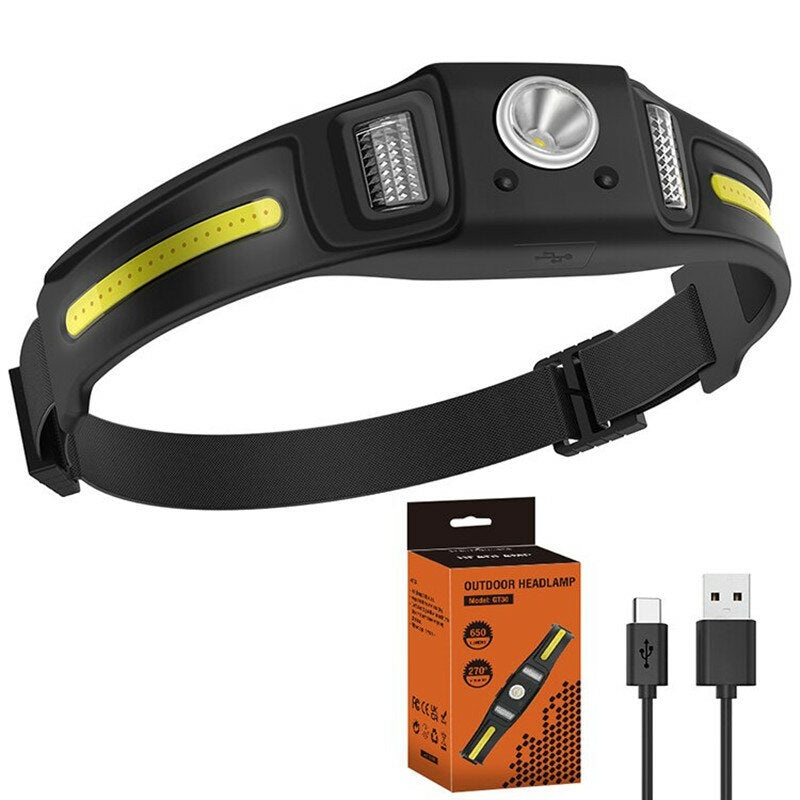Smart Sensor 600 Lumens XPG+COB LED Headlamps Double Light Source Headlight With Safety Light Waterproof Portable Head Lamp