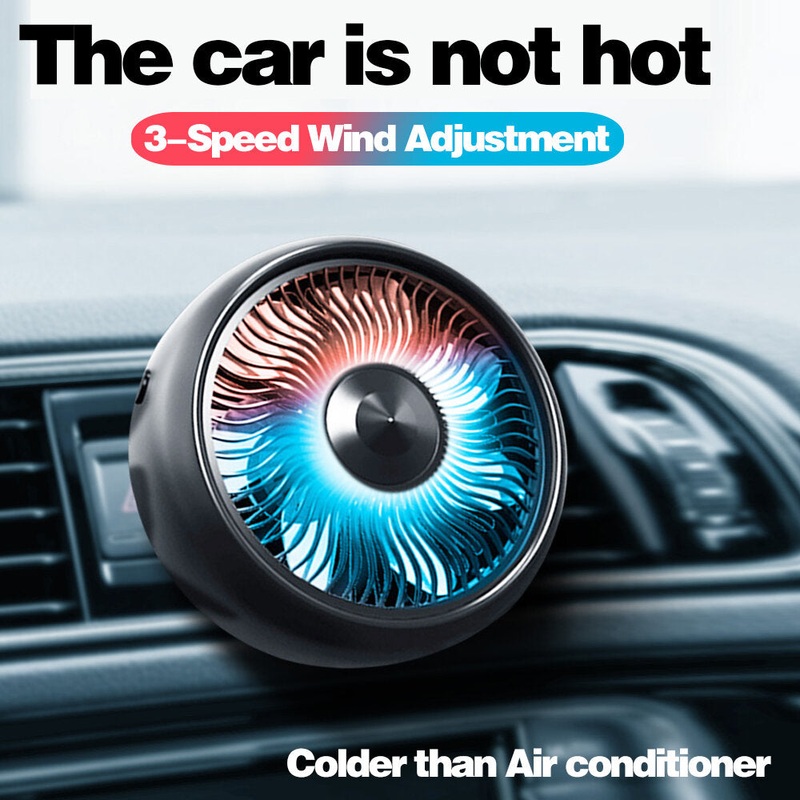 5V USB Air Outlet Car Fan 3 Speed Adjustment Cooling Colorful Light 360 Rotation Multi-function Mini Cooler