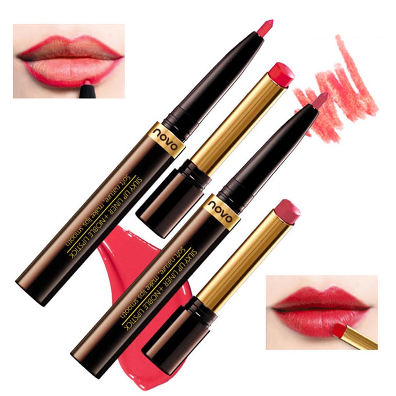 2 In 1 Double Head Lip Stick Mouth Lip Liner Long Lasting Moisturizing  Lip Makeup