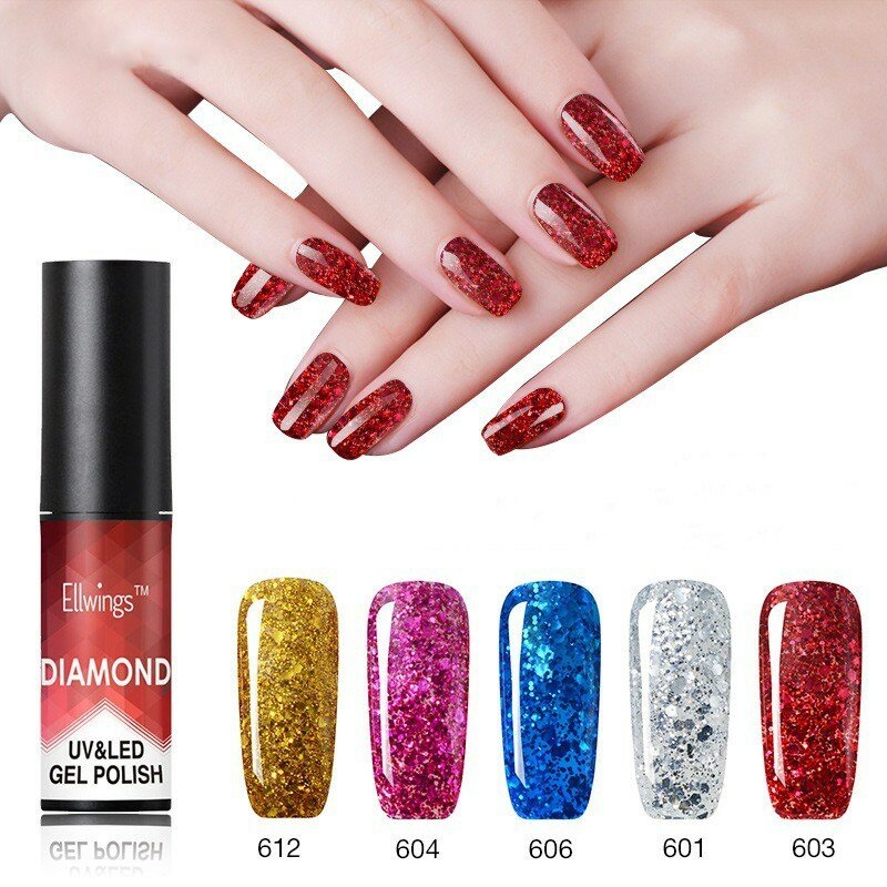 Diamond Nail Gel Polish Metal Sequins Gel Polish Need UV/ LED Lamp Nail Art 20 Color For Choice