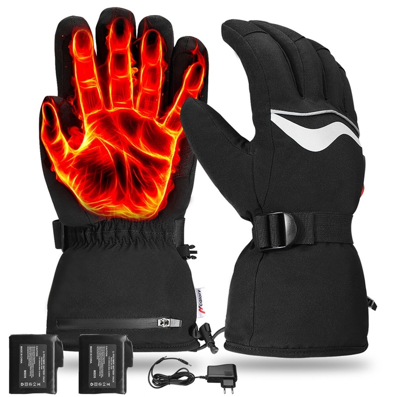 Hcalory 45/55/65 1Pair Black Electric Heated Gloves Waterproof Warm Gloves for Outdoor Sports