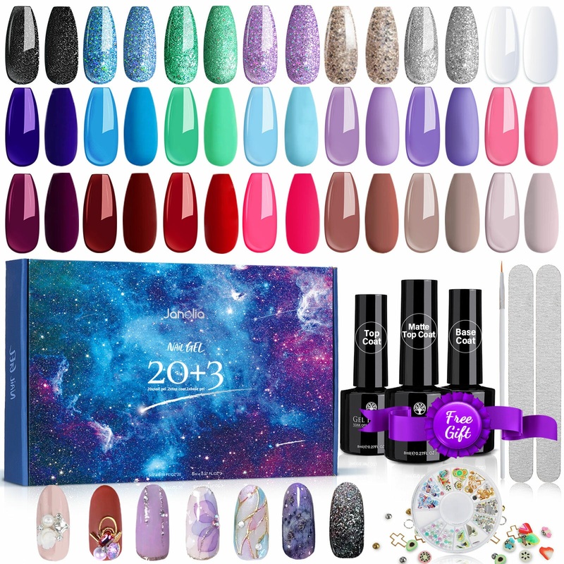 Janolia 20-Color Gel Nail Polish Set with UV/LED Top and Base Coat – JANOLIA 20 Colors Multi-color Matte Varnish