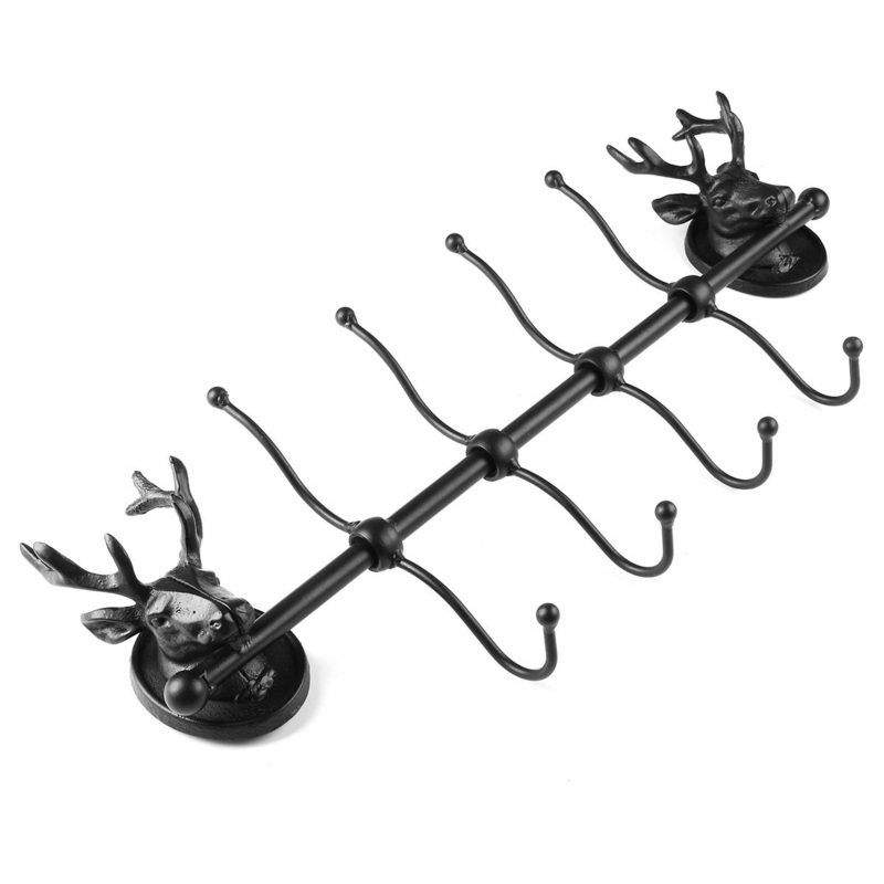 Antique Animal Head Deer Stag Hook Wall Mount Hanger Cast Iron Rack Holder Home Decor