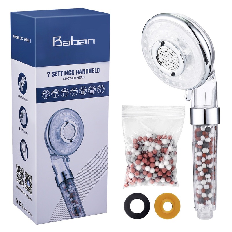 Baban Shower Head Filtration Hand Shower 3 Mode Shower With Limescale Filter And Ion Filter With A Pack Of Mineral Ball Substitutes