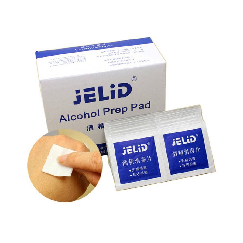 JELID 100Pcs 3*6cm 70-75% Alcohol Prep Pad Disposable Disinfection Antiseptic Clean Wipe Mobile Phone Tablet Skin Jewelry Cleaning Health Care Wet Wipes