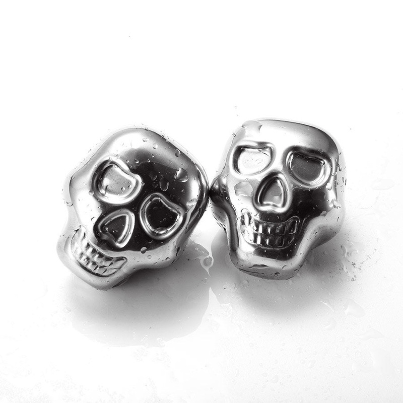 KC-ICW10 Whiskey Stone Set Reusable Food Grade Stainless Steel Wine Cooling Cube 2 Skulls