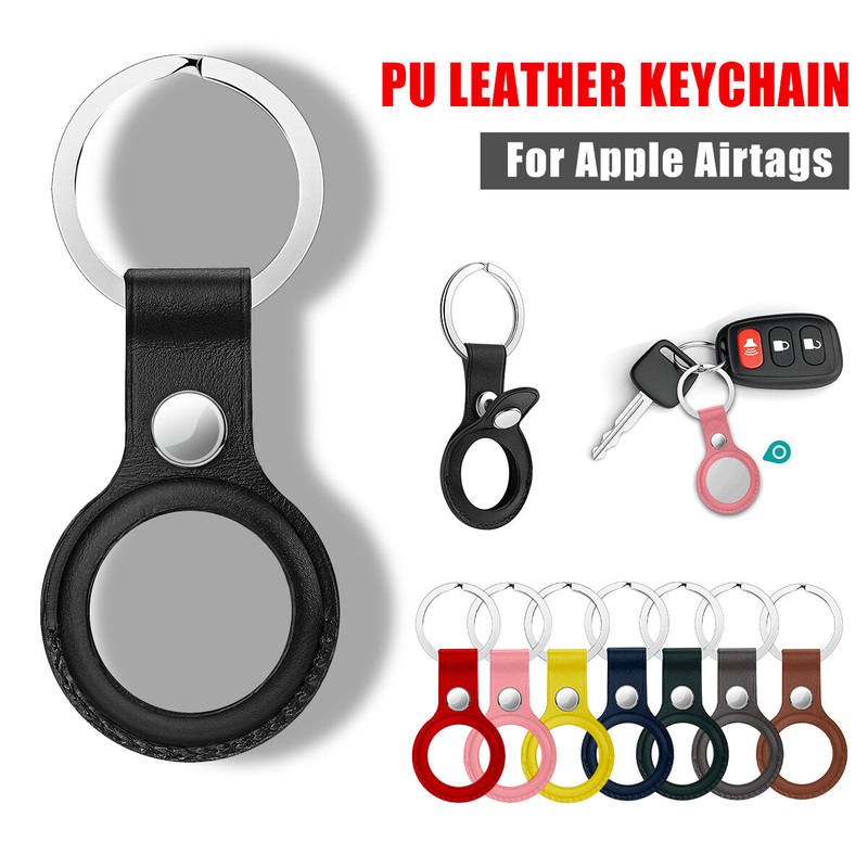 Portable Pure PU Leather Protective Cover Sleeve with Keychain for Apple Airtags – bluetooth Tracker