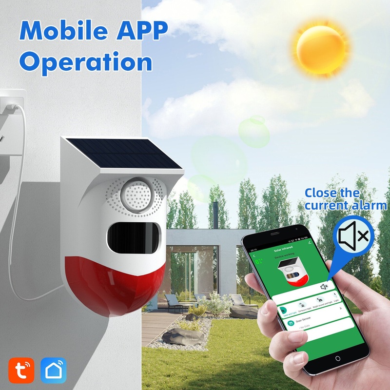 Tuya Smart WiFi Outdoor Solar Infrared Alarm PIR with Remote Controller Wireless Strobe Siren Detector Waterproof Sensor For Home Security