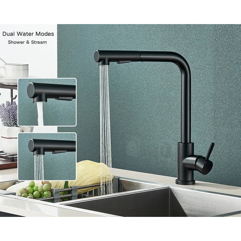 304 Stainless Steel Pull-out Faucet with 2 Modes Pull Out Kitchen Sink Faucet Stainless Steel Hot Cold Water Mixer Tap Spray Nozzle Flexible