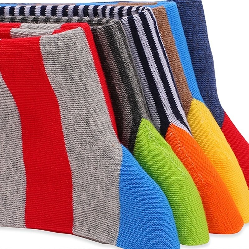 5 Pairs Men’s Long Tube Happy Socks Street Hip-hop Skateboard Big Plus Size Eur 43-49 Striped Men’s Cotton Socks