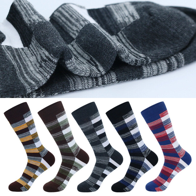 5 Pairs Mens Dress Socks Geometric Pattern Funny Casual Socks Pack Colorful Striped Cotton Novelty Business Socks