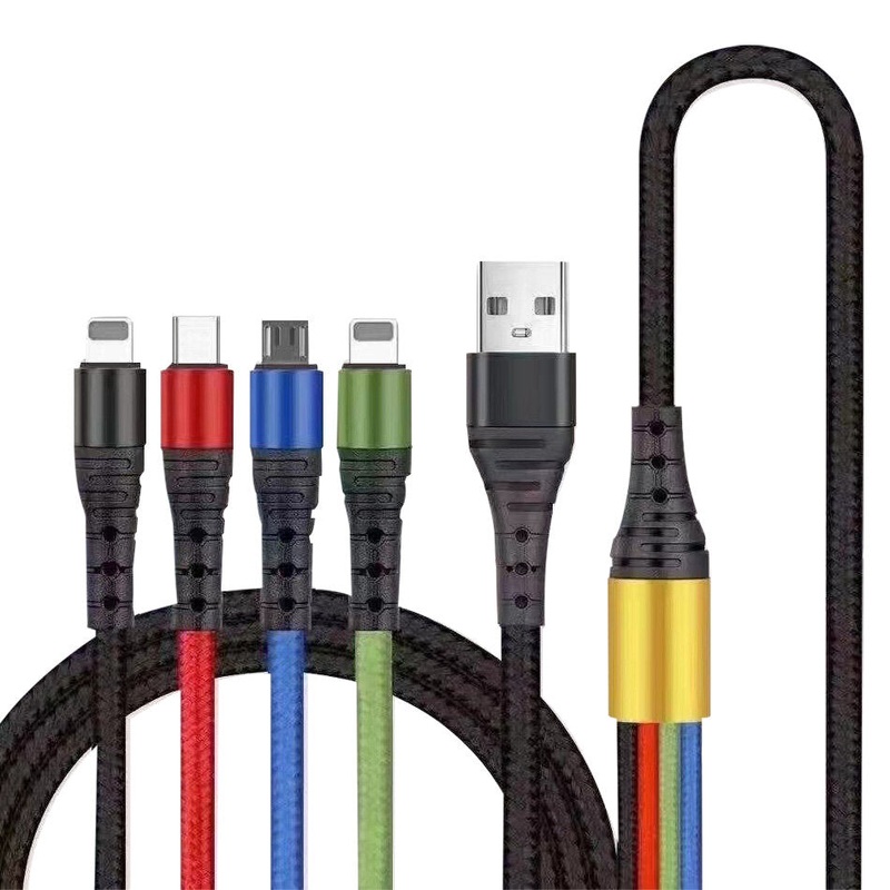 5A USB-A to iP*2/Type-C/Micro USB Cable Fast Charging Copper Core Line 1.2M Long for iPhone 12 13 14 14Pro for Huawei Mate50 for Samsung Galaxy S23 for Xiaomi13 pro