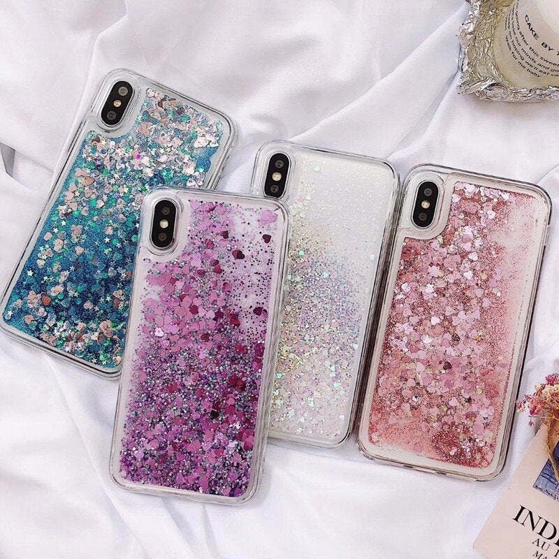 Fashion Glitter Bling Liquid Flowing Transparent TPU + PC Protective Case For iPhone 5 / 5S / SE / 6 / 6S / 7 / 6 Plus / 6S Plus / 7 Plus / 8 Plus / X / XS / XR / XS Max