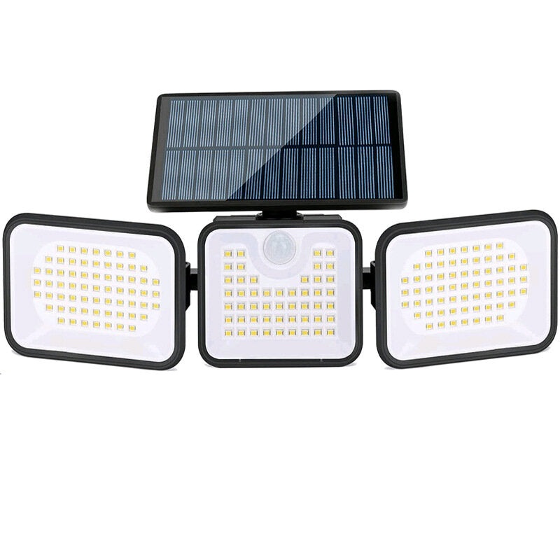 Motion Sensor Solar Three Head Wall Lights Outdoor 180 LED Flood Lights Adjustable Head 270 Wide Angle Solar Lighting