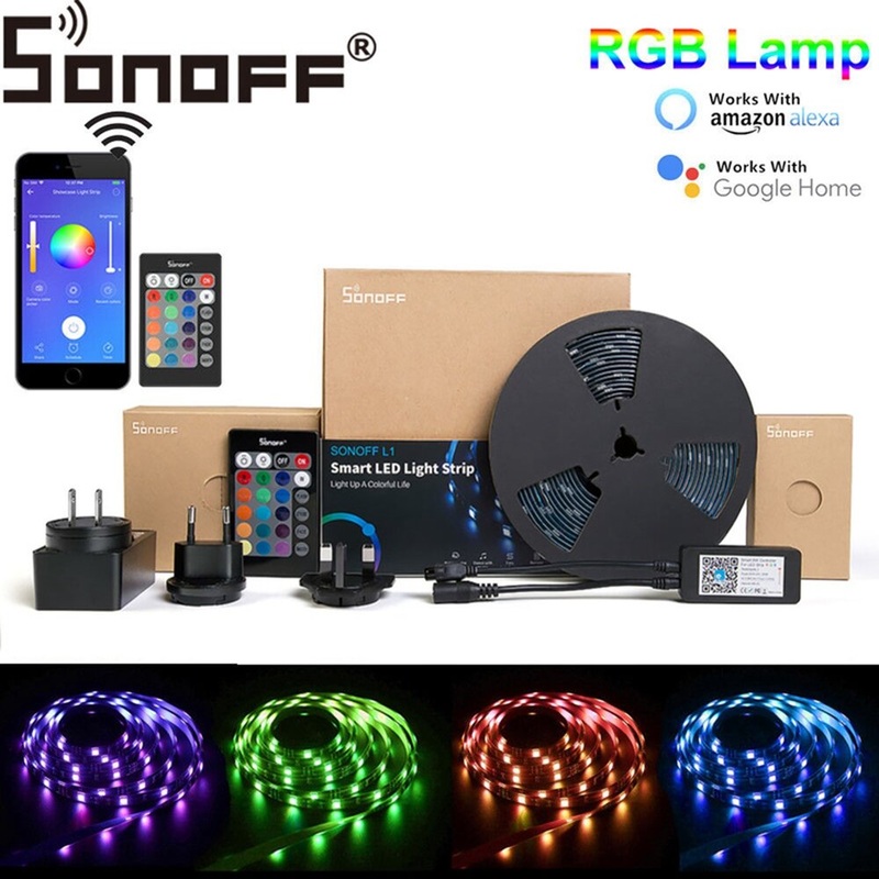 SONOFF L1 Dimmable IP65 2M 5M Smart WiFi RGB LED Strip Light Kit Work With Amazon Alexa Google Home Christmas Decorations Clearance Christmas Lights