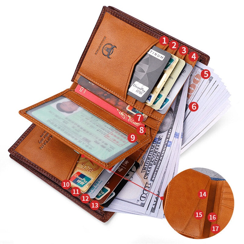 BULLCAPTAIN Men’s Cow Captain Leather Wallet Handmade Cow Pick-up Large Capacity Driver’s License Card Bag Multi-Card Man’s Wallet