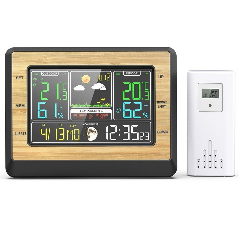 Color Screen Weather Forecast Clock Temperature and Humidity Meter Multifunctional Electronic Alarm Clock Barometric Measurement Weather Station with Moon Phase Display