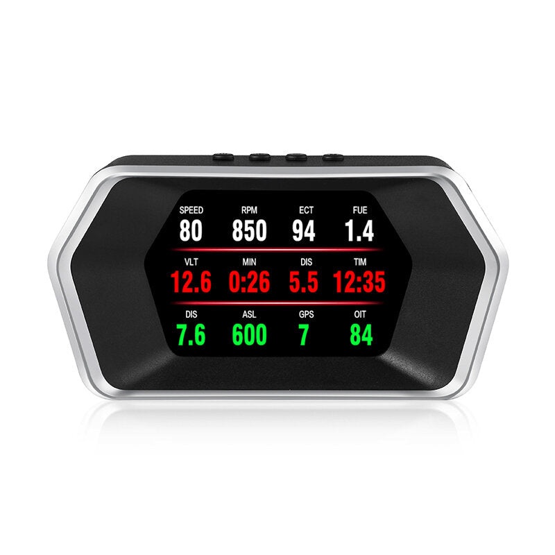 GEYIREN P17 4.3 OBD+GPS Dual System HUD Rotating LCD Detector Overspeed Water Temperature Speed Alarm Brake Turbine Test Mileage
