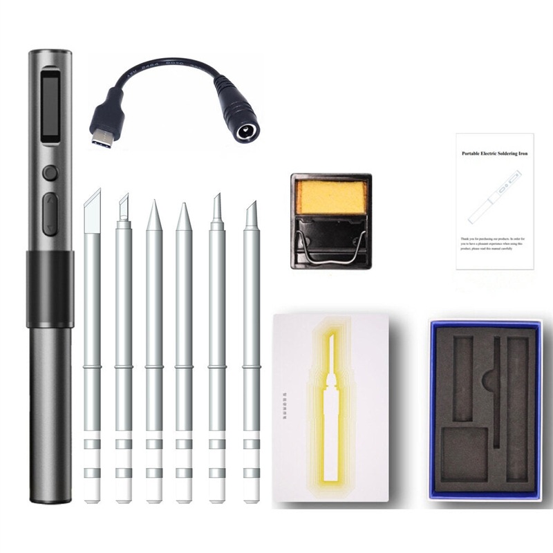 T65 Smart Soldering Iron with 6PCS Iron Heating Cores Fast Heating 65W Adjustable Temperature 150~450 Auto Sleep PD+QC Fast Charging Aluminum Alloy Handle
