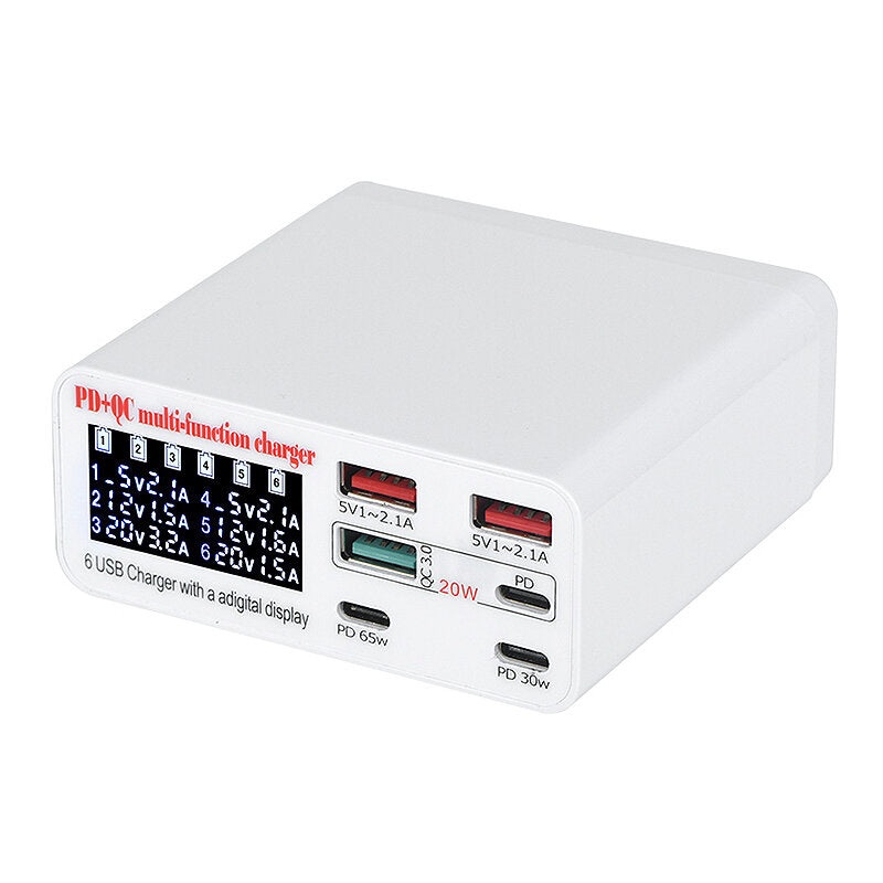 100W 6-Port USB PD Charger 3USB-A+3USB-C PD QC3.0 Fast Charging Desktop Charging Station EU Plug US Plug with 1.2M AC Cable