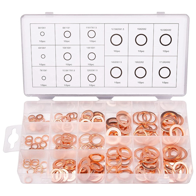 150PCS 15 Sizes Copper Metric Sealing Washers Assortment Set Flat Ring Sump Plug Oil Seal Gasket Sealing Washers Crush Washer Assortment M5/6/7/8/10/10.5/11/12/12.5/14/15/16/16.5/17.5