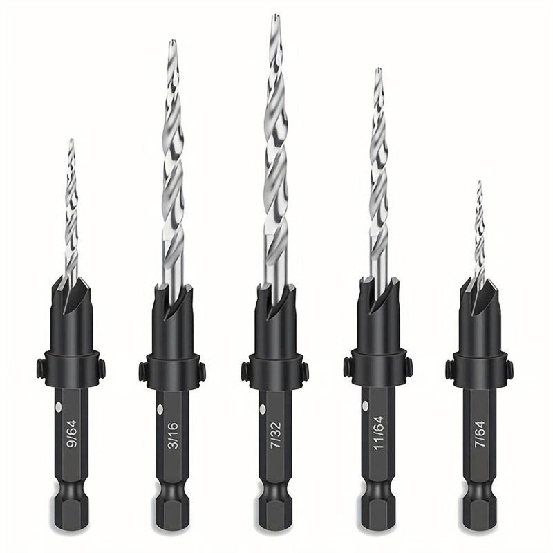 5PCS Countersink Set Countersink HSS Conical Countersink With 1 Hex Wrench Woodworking Countersink Bit