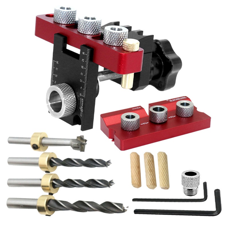 Adjustable Woodworking 3 in 1 Doweling Jig Kit Pocket Hole Jig Drilling Guide Locator For Furniture Connecting Hole Puncher Tool
