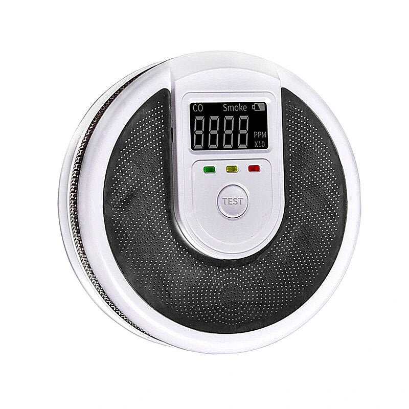 Compound Smoke and Carbon Monoxide Leakage Detector LCD Display Sound Light Alarm Troubleshooting Functions Indoor Fire Prevention Surveillance Device