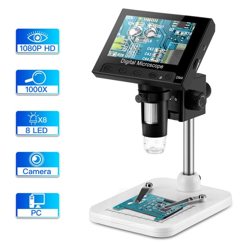 DM4-Z01B019 Digital Microscope 1000X 4.3 Display 8 LED Magnifying Loupe Camera Lens 2MP Adjustable LED Microscope For Soldering