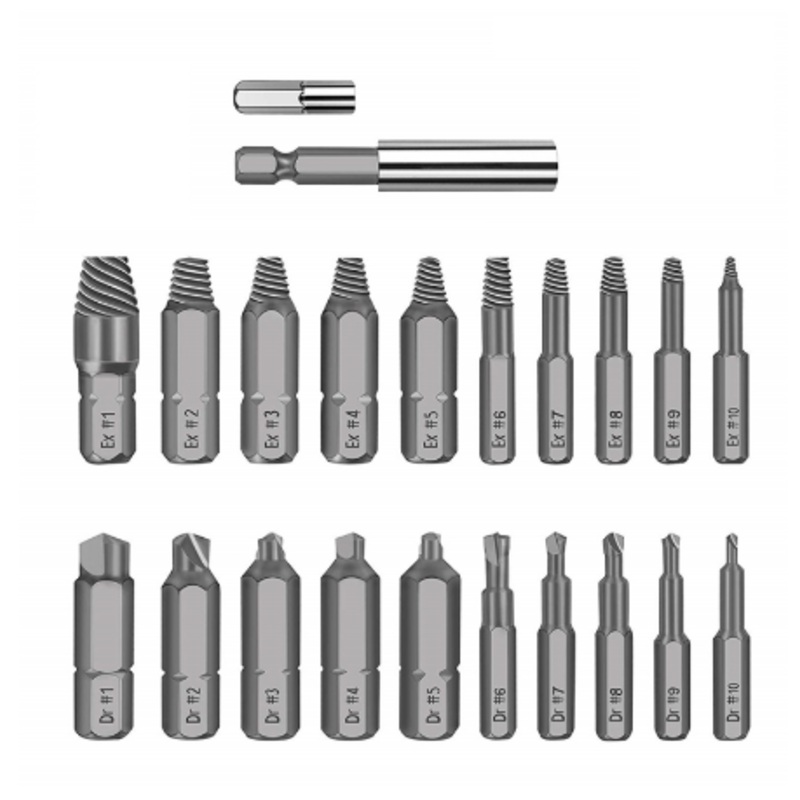 Drillpro 22pcs Damaged Screw Extractor Set for Broken Screw HSS Broken Bolt Extractor Screw Remover Kits