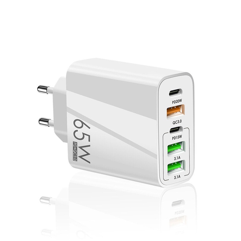 F002 65W 5-Port USB PD Charger 3USB-A+2USB-C PD QC3.0 Fast Charging Wall Charger Adapter EU Plug for iPhone 12 13 14 14 Pro for Samsung Galaxy S23 for Redmi K60 for Oppo Reno9