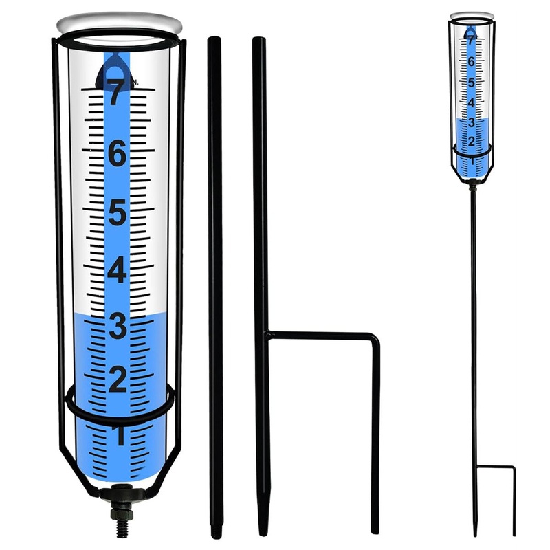 Freeze-Proof Outdoor Rain Gauge Adjustable Height Sturdy Stake Large Clear Numbers Easy Read with Blue Strip Technology Rust-Resistant Metal Stake Ideal for Gardens Lawns Patios – Accurate Weather Monitoring Tool