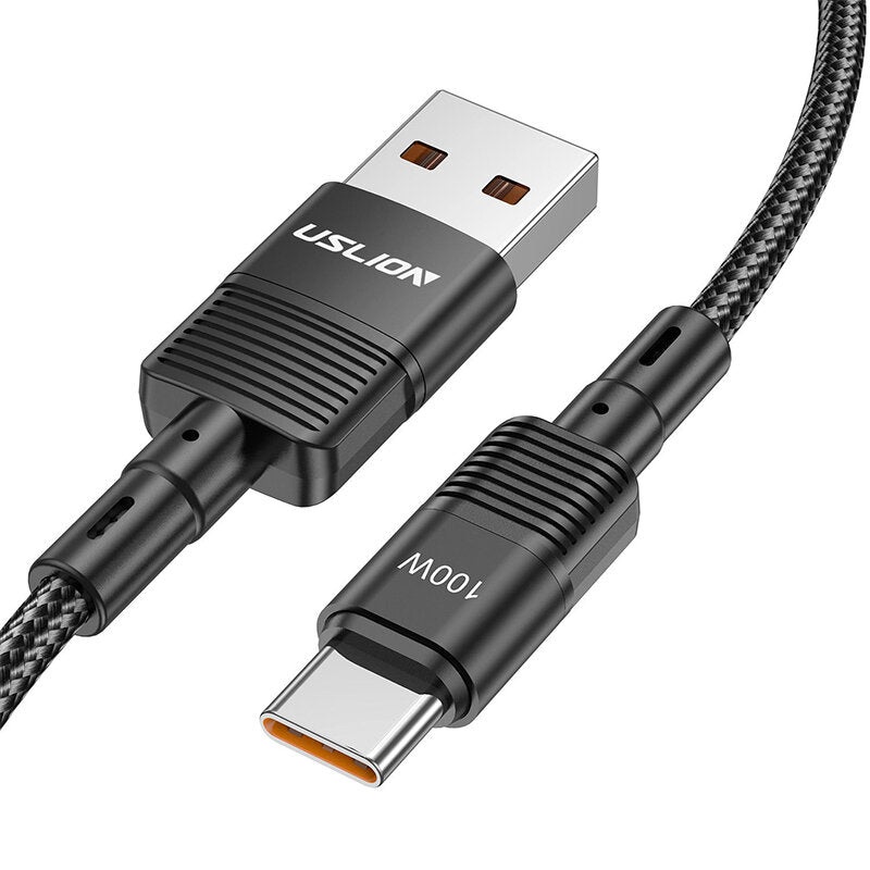 USLION 7A 100W USB-A to Type-C Cable Fast Charging Data Transmission Copper Core Line 1M/2M Long for Huawei Mate50 for Samsung Galaxy S23 for Xiaomi 13pro for Oppo Reno9
