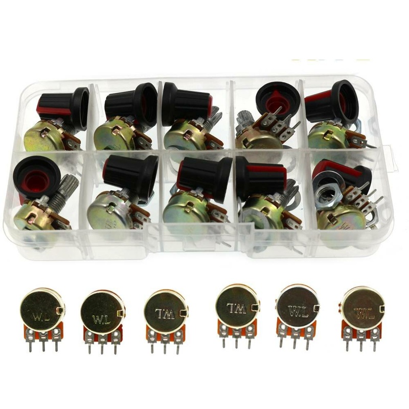 WH148 Potentiometer Kit 15mm B1K 2K 5K 10K 20K 50K 100K 250K 500K 1M Linear Taper Rotary Potentiometer Resistor Set 3pin With Cap