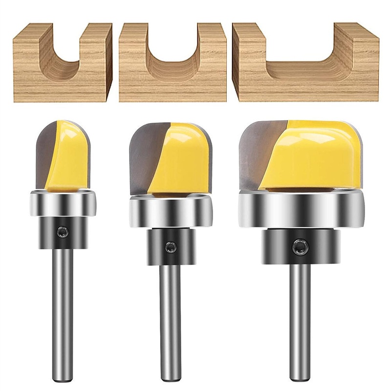 3PCS 1/4 Inch/6MM/8MM Dish Carving Router Bits Shank Bowl Tray Template Set Ball Bearing Woodworking Tool
