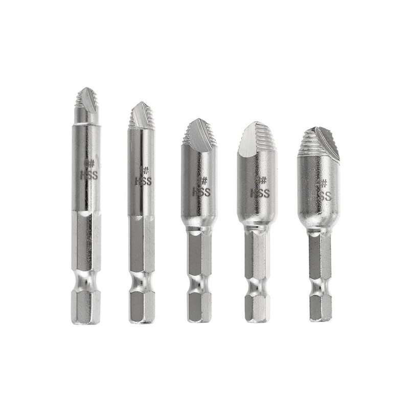5 Piece Hexagonal Shank Single Head Damaged Screw Extractor Iron Stripped Broken Screw Bolt Remover Puller Easy Removal Tool Set